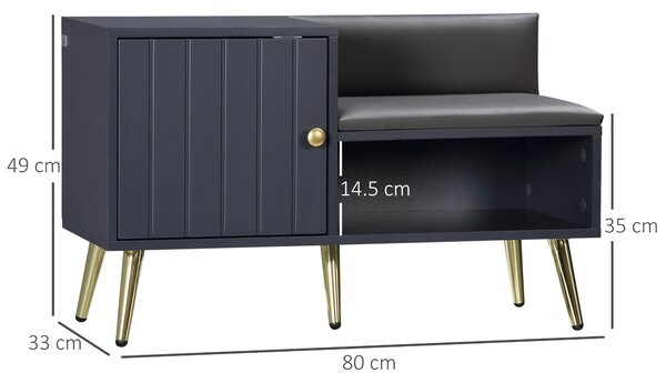 HOMCOM Dulap de Intrare pentru Pantofi cu Scaun Căptușit, Raft Deschis și Dulap, pentru 4 Perechi de Pantofi, 80x33x49 cm, Gri | Aosom Romania