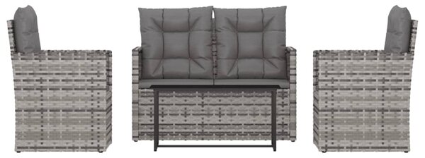 Set mobilier de exterior cu perne, 4 piese, gri, poliratan