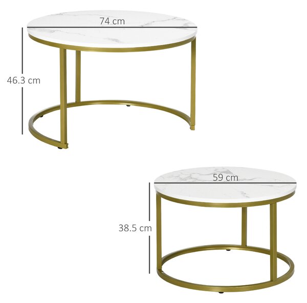 HOMCOM Set de 2 mese rotunde, set de masute de cafea stivuite cu cadru metalic pentru camera de zi, alb | Aosom Romania