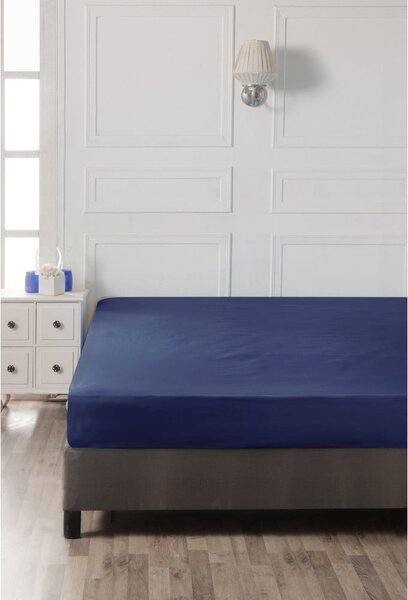 Cearceaf albastru închis din bumbac cu elastic 140x200 cm – Mijolnir
