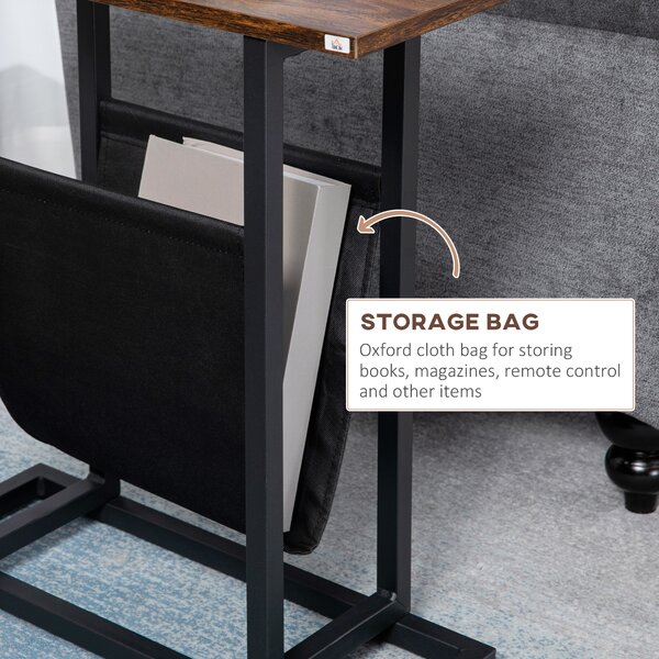 HOMCOM Masa laterala cu geanta de depozitare, masa de pat cu cadru din otel pentru spatii mici | Aosom Romania