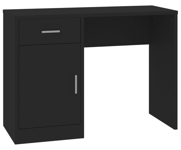 Birou cu sertar și dulap, negru, 100x40x73 cm, lemn prelucrat