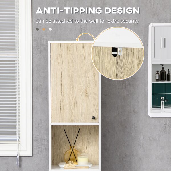 Kleankin Dulap Înalt Baie, 2 Rafturi Deschise, 2 Dulapuri, Design Modern, Natural/Alb | Aosom Romania