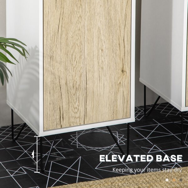 Kleankin Dulap Înalt Baie, 2 Rafturi Deschise, 2 Dulapuri, Design Modern, Natural/Alb | Aosom Romania