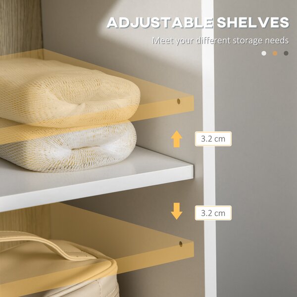 Kleankin Dulap Înalt Baie, 2 Rafturi Deschise, 2 Dulapuri, Design Modern, Natural/Alb | Aosom Romania