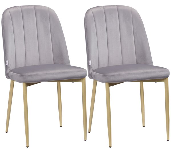 HOMCOM Set de 2 scaune de masa din catifea, scaune de bucatarie fara brate cu picioare din otel pentru living, sufragerie, dormitor | AOSOM RO