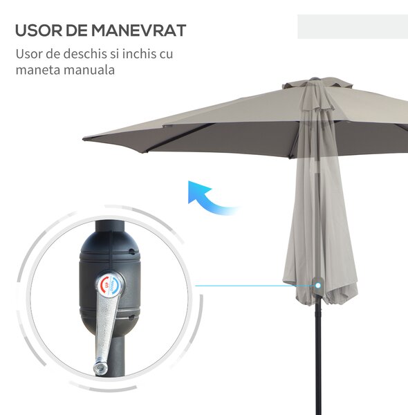 Outsunny Umbrelă de Soare pentru Plajă Impermeabilă, Oțel, Gri Φ3x2.45m | Aosom Romania