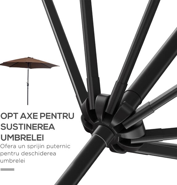 Outsunny Umbrelă de Grădină Inclinabilă 3x2.45m, Poliester Impermeabil, Cafea | Aosom Romania