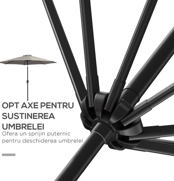 Outsunny Umbrelă de Soare pentru Plajă Impermeabilă, Oțel, Gri Φ3x2.45m | Aosom Romania