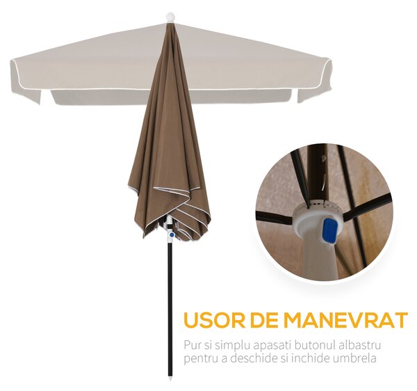 Outsunny Umbrelă Pătrată Externă, Protecție UV, 200x200cm, Design Modern, Cafea | Aosom Romania