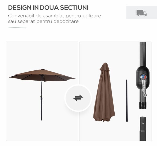Outsunny Umbrelă de Grădină Inclinabilă 3x2.45m, Poliester Impermeabil, Cafea | Aosom Romania