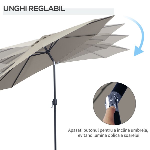 Outsunny Umbrelă de Soare pentru Plajă Impermeabilă, Oțel, Gri Φ3x2.45m | Aosom Romania