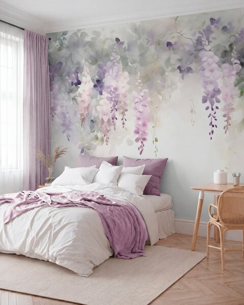 Tapet Flori de glicină ofilite, Fototapet Acuarelă, w05795 : Uwalls.ro