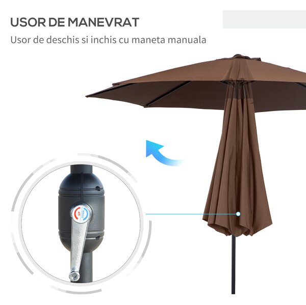Outsunny Umbrelă de Grădină Inclinabilă 3x2.45m, Poliester Impermeabil, Cafea | Aosom Romania