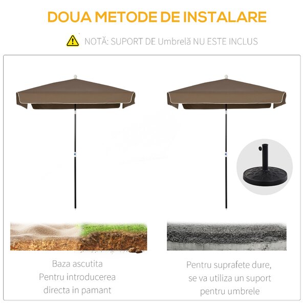 Outsunny Umbrelă Pătrată Externă, Protecție UV, 200x200cm, Design Modern, Cafea | Aosom Romania