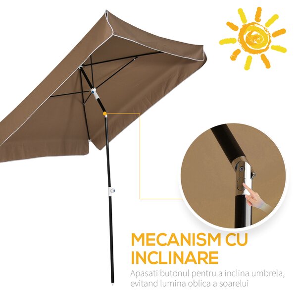 Outsunny Umbrelă Pătrată Externă, Protecție UV, 200x200cm, Design Modern, Cafea | Aosom Romania