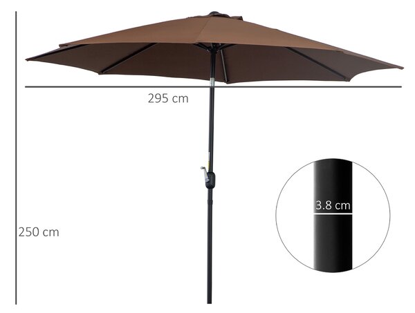 Outsunny Umbrelă de Grădină Inclinabilă 3x2.45m, Poliester Impermeabil, Cafea | Aosom Romania