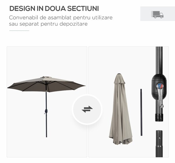 Outsunny Umbrelă de Soare pentru Plajă Impermeabilă, Oțel, Gri Φ3x2.45m | Aosom Romania