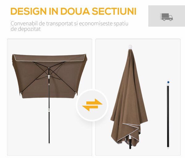 Outsunny Umbrelă Pătrată Externă, Protecție UV, 200x200cm, Design Modern, Cafea | Aosom Romania
