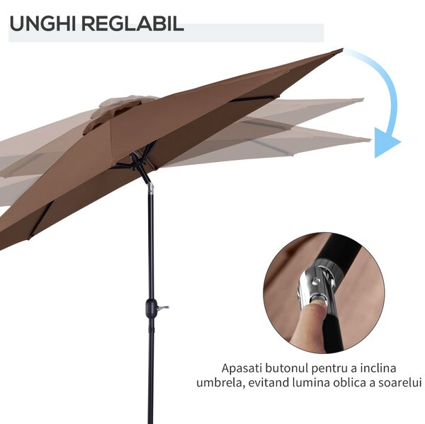 Outsunny Umbrelă de Grădină Inclinabilă 3x2.45m, Poliester Impermeabil, Cafea | Aosom Romania