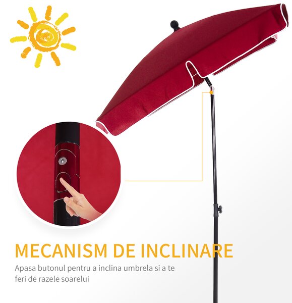Outsunny Umbrelă de Grădină Dreptunghiulară cu Înălțime Reglabilă, Cadru din Aluminiu, 200x125x235cm, Roșu | Aosom Romania