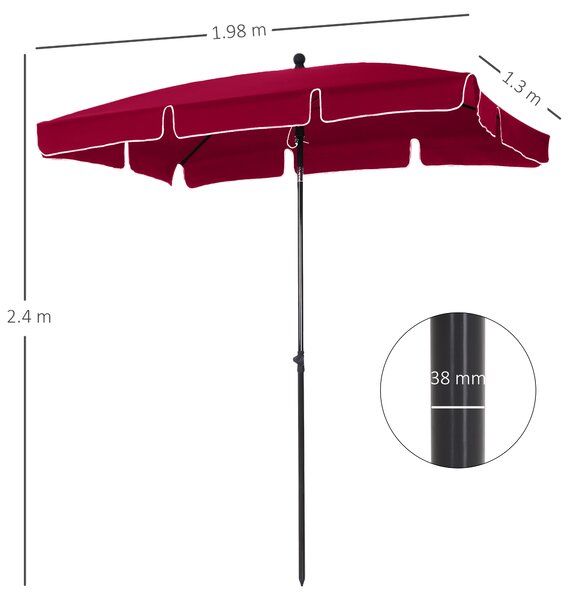 Outsunny Umbrelă de Grădină Dreptunghiulară cu Înălțime Reglabilă, Cadru din Aluminiu, 200x125x235cm, Roșu | Aosom Romania