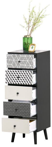 HOMCOM Mobila Comoda cu 5 sertare Fantezie Geometrica, Mobilier modern pentru camera și hol, dimensiune 39.5x39.5x110 cm culoare Negru Gri