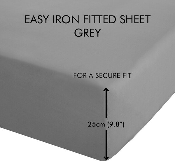 Cearceaf gri din bumbac percale cu elastic 135x190 cm Easy Iron Percale – Catherine Lansfield