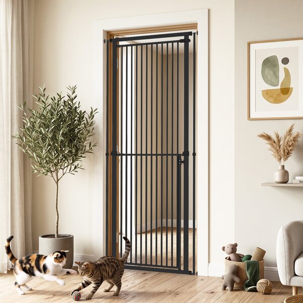 PawHut Poartă de Siguranță Extensibilă pentru Câini, Înălțime 112-200 cm, Distanță Îngustă între Bare 3,5 cm, pentru Scări și Uși, Negru | Aosom Romania