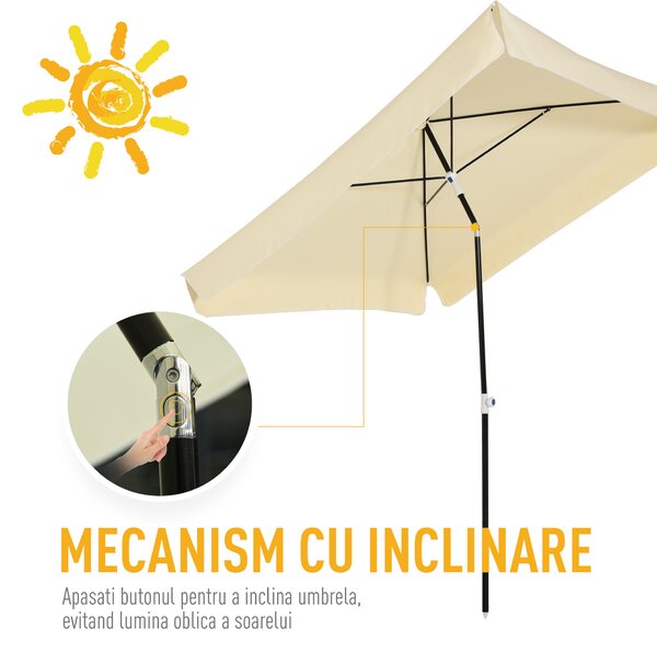 Outsunny Umbrelă de Grădină Pătrată, Reglabilă și Portabilă, Acoperiș Pătrat, 2x2m, Crem, Ușor de Asamblat | Aosom Romania