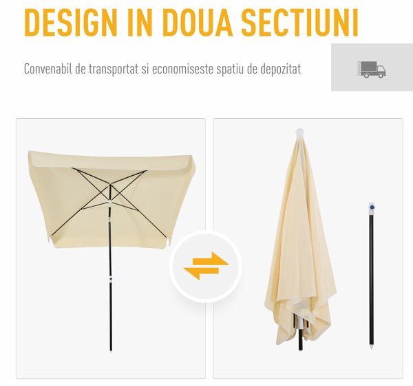 Outsunny Umbrelă de Grădină Pătrată, Reglabilă și Portabilă, Acoperiș Pătrat, 2x2m, Crem, Ușor de Asamblat | Aosom Romania