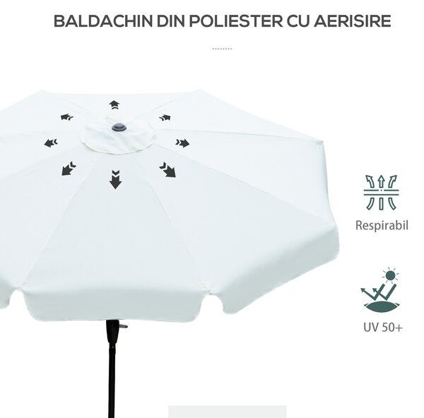 Outsunny Umbrelă Rotundă Rabatabilă pentru Grădină și Terasă, Protecție UV 50+, Φ266x250cm, Nuanță Bej | Aosom Romania