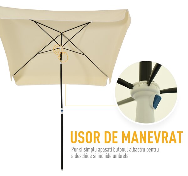 Outsunny Umbrelă de Grădină Pătrată, Reglabilă și Portabilă, Acoperiș Pătrat, 2x2m, Crem, Ușor de Asamblat | Aosom Romania
