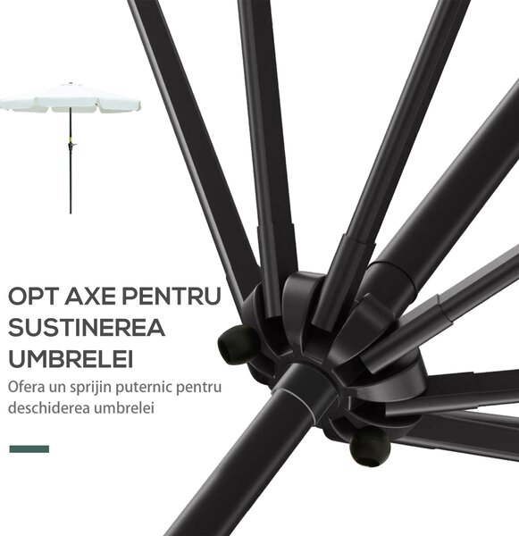 Outsunny Umbrelă Rotundă Rabatabilă pentru Grădină și Terasă, Protecție UV 50+, Φ266x250cm, Nuanță Bej | Aosom Romania