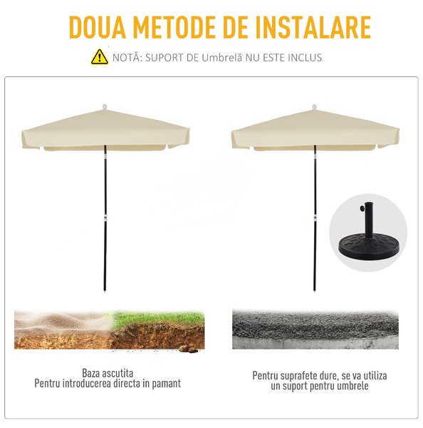 Outsunny Umbrelă de Grădină Pătrată, Reglabilă și Portabilă, Acoperiș Pătrat, 2x2m, Crem, Ușor de Asamblat | Aosom Romania