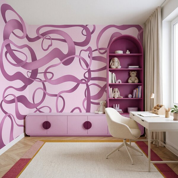 Fototapet Linii ondulate roz și violet, Fototapet abstracte, Fototapet populare - Tapeko.ro