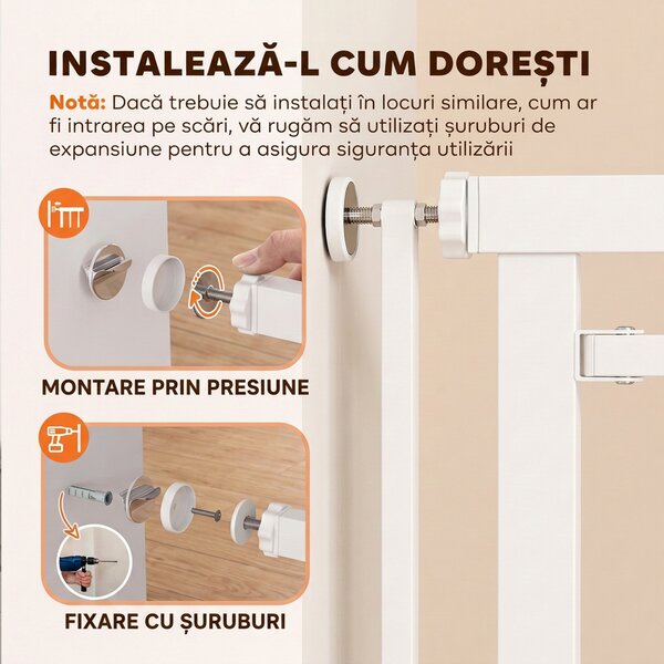 PawHut Barieră de Siguranță Extensibilă pentru Câini, Înălțime 112-200 cm, Spațiu Îngust 3,5 cm, pentru Scări și Uși, Alb | Aosom Romania