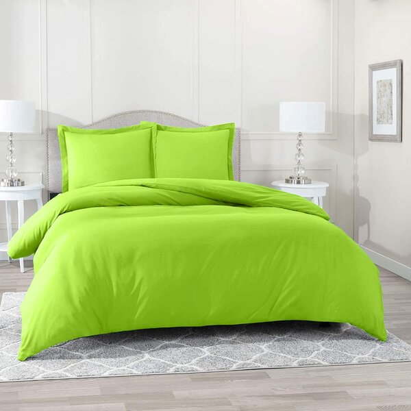 Lenjerie de pat pentru o persoana cu husa elastic pat si fata perna dreptunghiulara, Sicilia, bumbac ranforce, gramaj tesatura 120 g mp, Verde