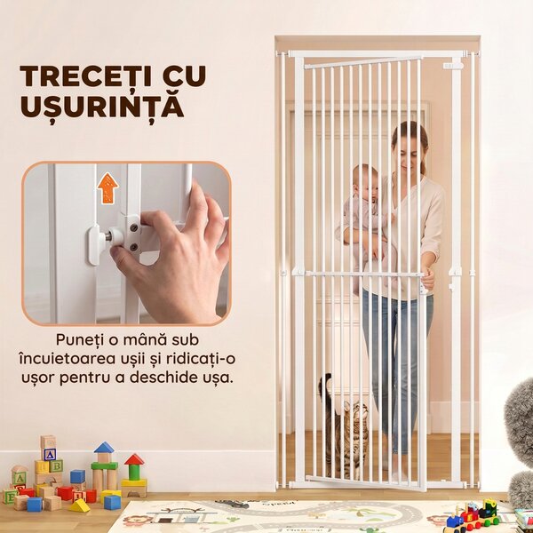 PawHut Barieră de Siguranță Extensibilă pentru Câini, Înălțime 112-200 cm, Spațiu Îngust 3,5 cm, pentru Scări și Uși, Alb | Aosom Romania