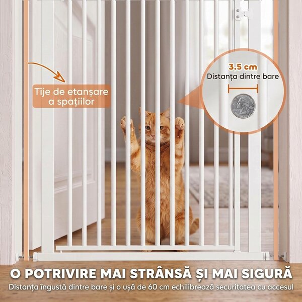 PawHut Barieră de Siguranță Extensibilă pentru Câini, Înălțime 112-200 cm, Spațiu Îngust 3,5 cm, pentru Scări și Uși, Alb | Aosom Romania