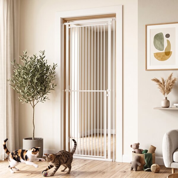 PawHut Barieră de Siguranță Extensibilă pentru Câini, Înălțime 112-200 cm, Spațiu Îngust 3,5 cm, pentru Scări și Uși, Alb | Aosom Romania
