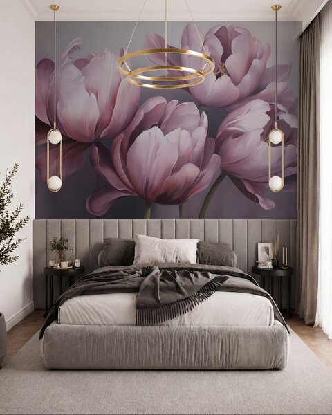 Tapet Pictură abstractă cu imitație de lalele, Fototapet Flori, w05593 : Uwalls.ro