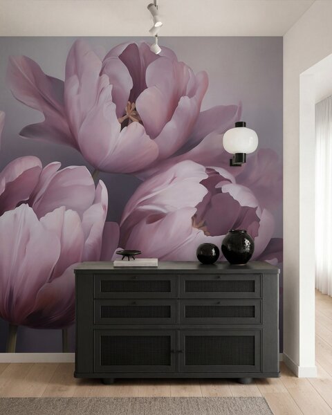 Tapet Pictură abstractă cu imitație de lalele, Fototapet Flori, w05593 : Uwalls.ro