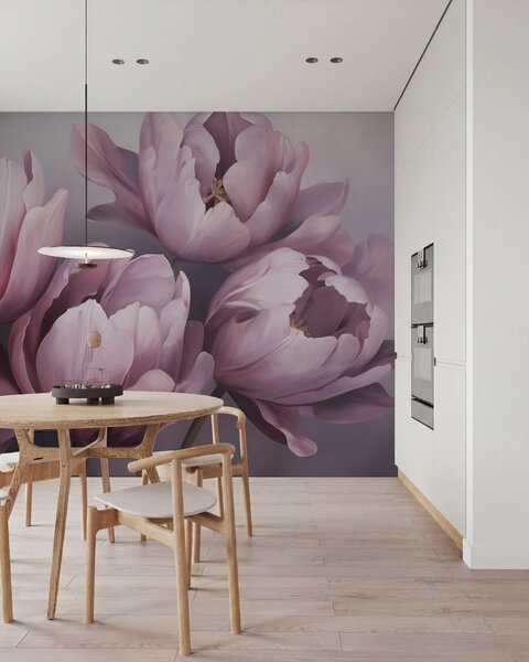 Tapet Pictură abstractă cu imitație de lalele, Fototapet Flori, w05593 : Uwalls.ro