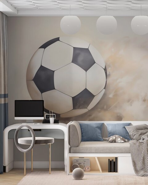 Tapet Pictură reprezentând o minge de fotbal, Fototapet pentru camera unui adolescent, Fototapet Fotbal, w05640 : Uwalls.ro