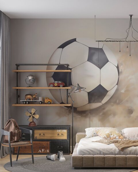 Tapet Pictură reprezentând o minge de fotbal, Fototapet pentru camera unui adolescent, Fototapet Fotbal, w05640 : Uwalls.ro