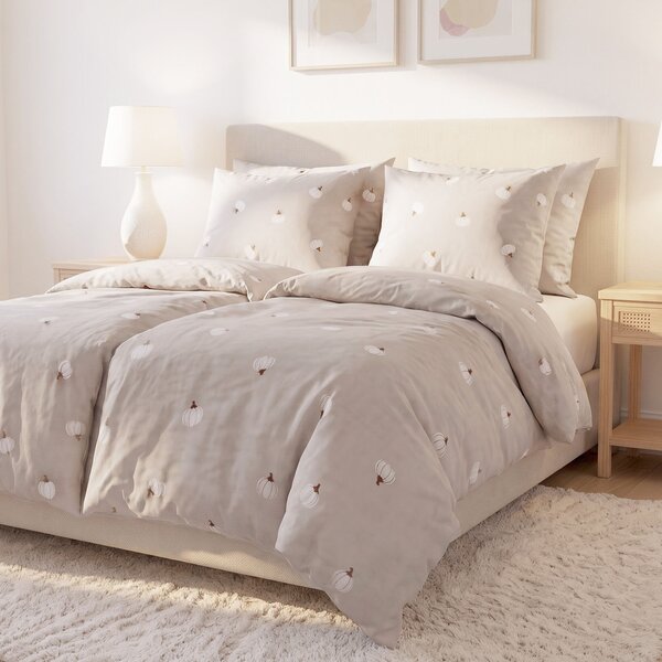 Goldea lenjerie de pat 100% bumbac - dovleci pe fond crem 140 x 200 și 50 x 70 cm