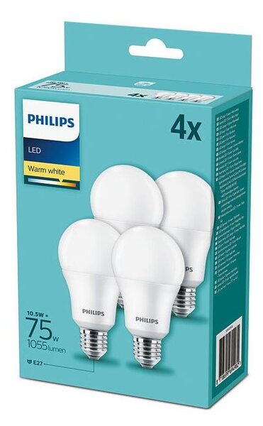 SET 4x Bec LED Philips A60 E27/10,5W/230V 2700K