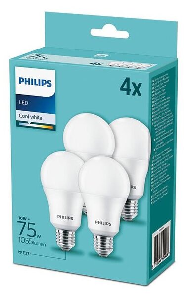 SET 4x bec LED Philips A60 E27/10W/230V 4000K