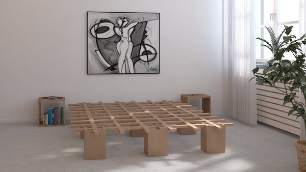 Cadru de pat futon Tojo-system, asamblare usoara fara unelte, 90x200 cm